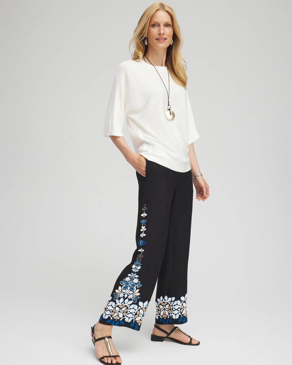 Chico's Women | Placed Floral Print Soft Cropped Pants BLACK
