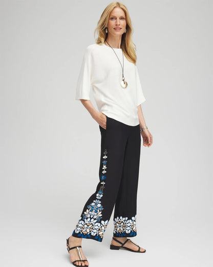 Chico's Women | Placed Floral Print Soft Cropped Pants BLACK
