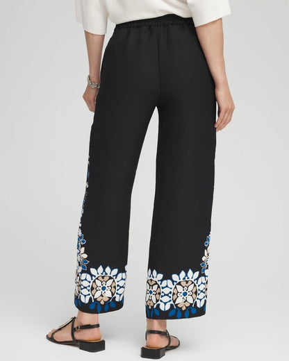 Chico's Women | Placed Floral Print Soft Cropped Pants BLACK