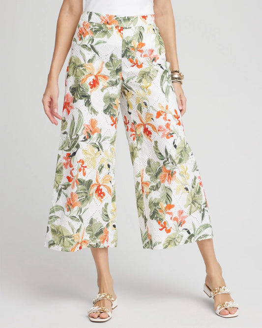 Chico's Women | Floral Eyelet Culotte Pants ALABASTER