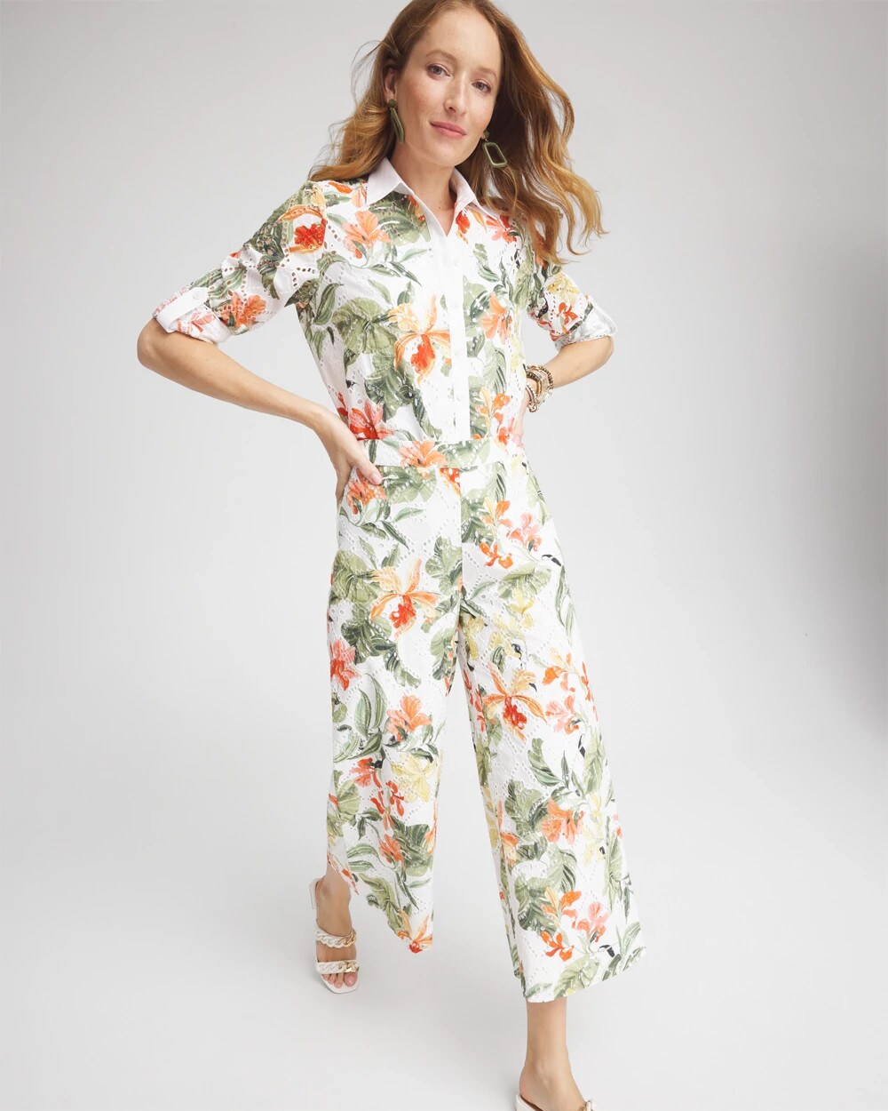 Chico's Women | Floral Eyelet Culotte Pants ALABASTER