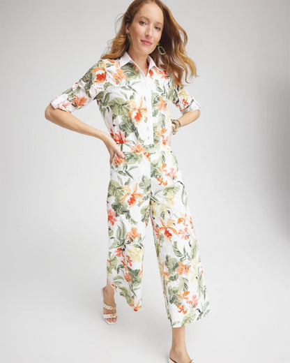 Chico's Women | Floral Eyelet Culotte Pants ALABASTER