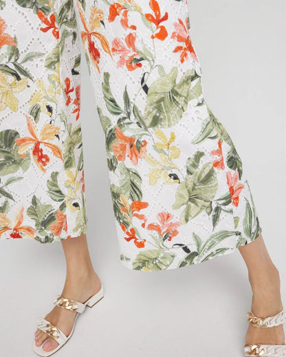 Chico's Women | Floral Eyelet Culotte Pants ALABASTER
