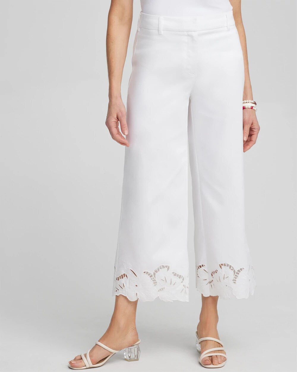 Chico's Women | Cotton Sateen Cut Work Crops ALABASTER