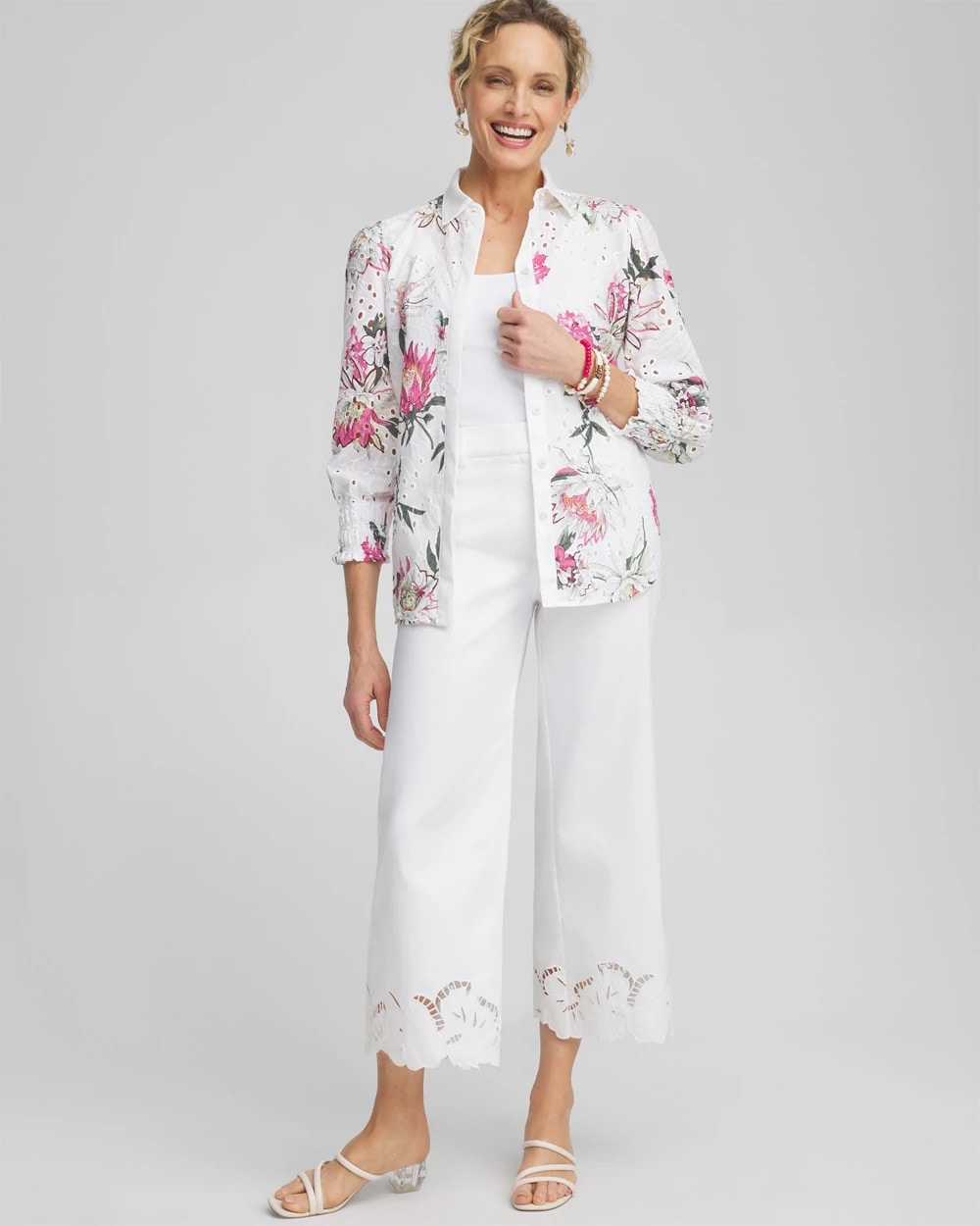 Chico's Women | Cotton Sateen Cut Work Crops ALABASTER