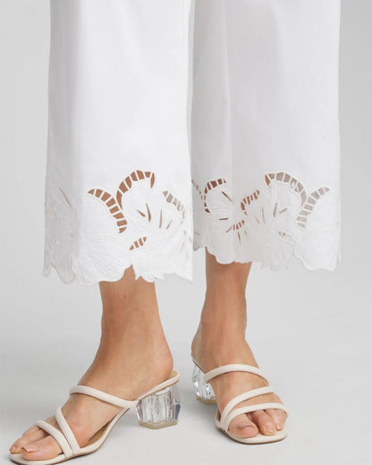 Chico's Women | Cotton Sateen Cut Work Crops ALABASTER