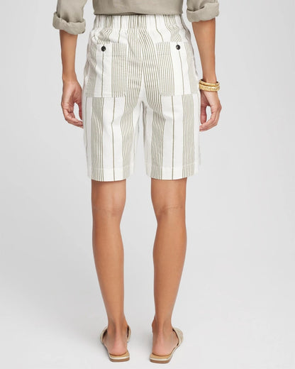 Chico's Women | Striped Cotton-Linen Pull-On Utility Shorts ECRU