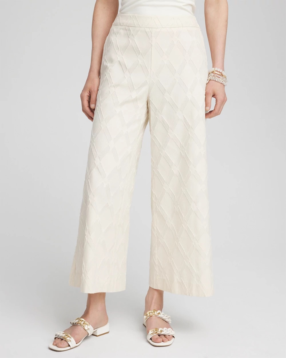 Chico's Women | Textured Wide Leg Cropped Pants NATURAL CREAM