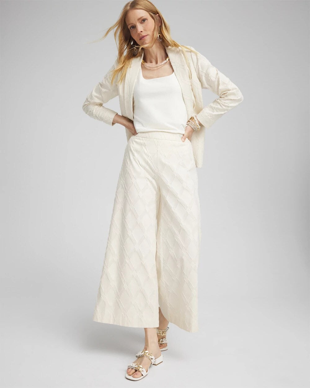 Chico's Women | Textured Wide Leg Cropped Pants NATURAL CREAM