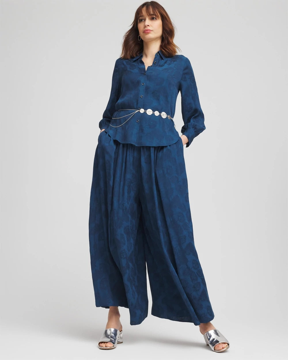 Chico's Women | Jacquard Culotte Wide-Leg Pants SEAPORT
