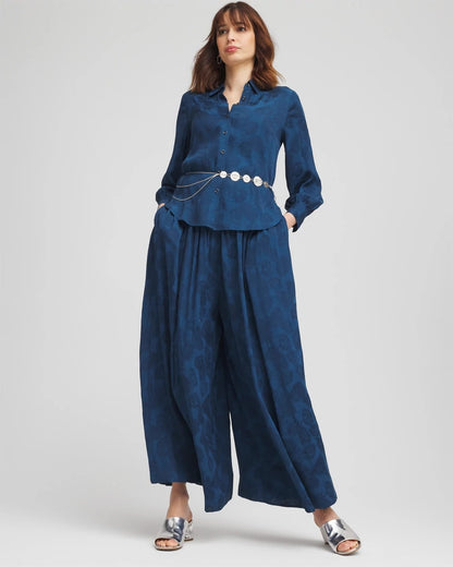 Chico's Women | Jacquard Culotte Wide-Leg Pants SEAPORT