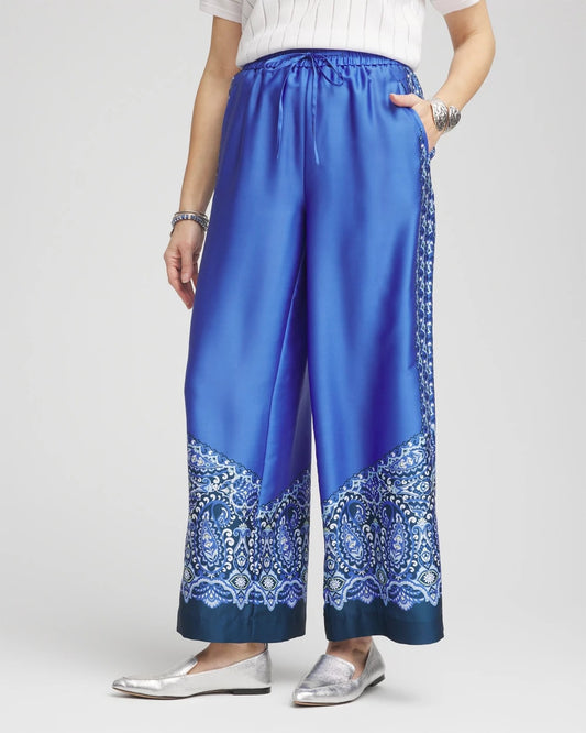 Chico's Women | Pull-on Paisley Drawstring Cropped Pants BLUE PEARL