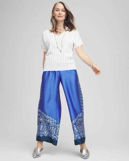 Chico's Women | Pull-on Paisley Drawstring Cropped Pants BLUE PEARL