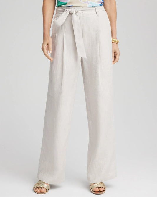 Chico's Women | Hollywood Waist Belted Linen Pants DOVE GRAY