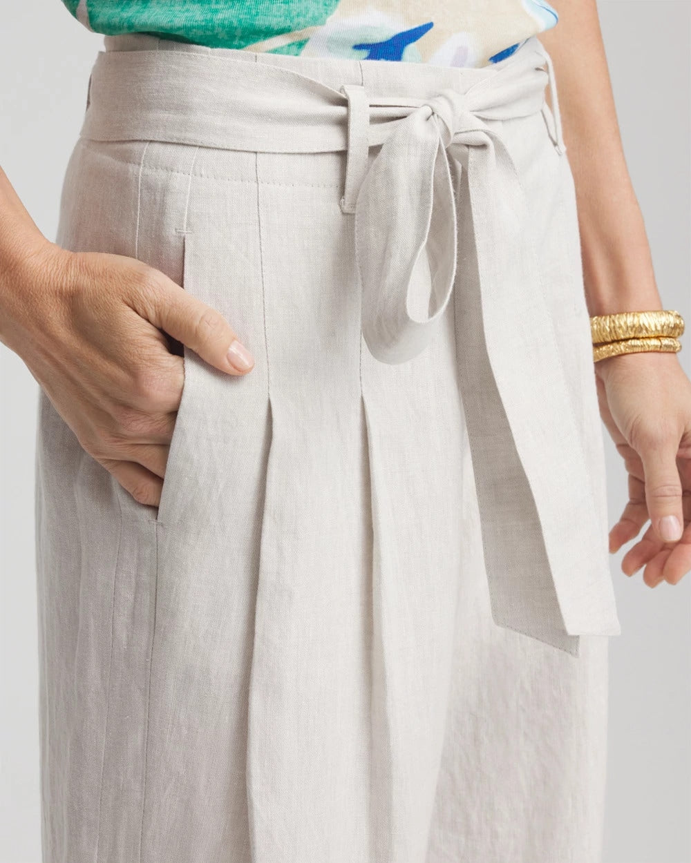 Chico's Women | Hollywood Waist Belted Linen Pants DOVE GRAY