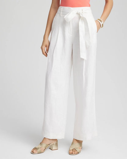 Chico's Women | Belted Pleated Wide-Leg Linen Pants ALABASTER