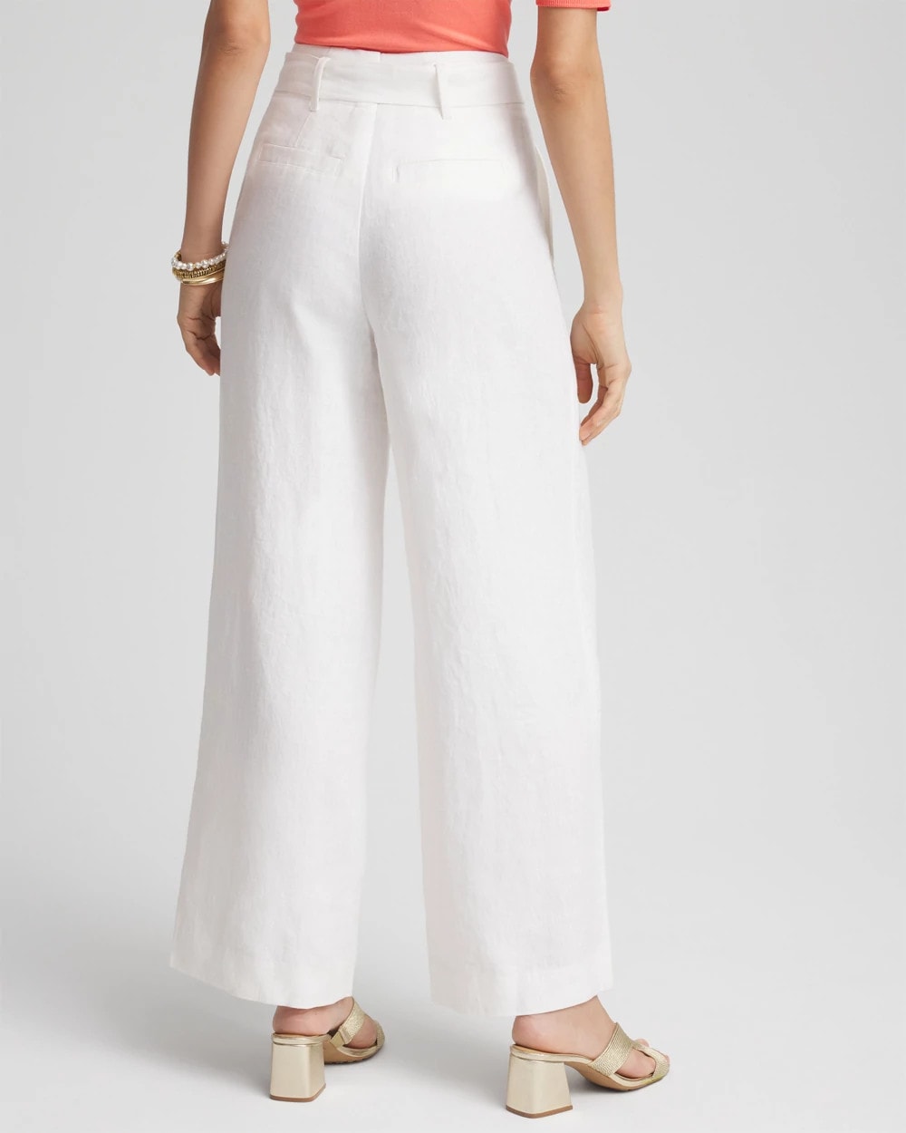 Chico's Women | Belted Pleated Wide-Leg Linen Pants ALABASTER