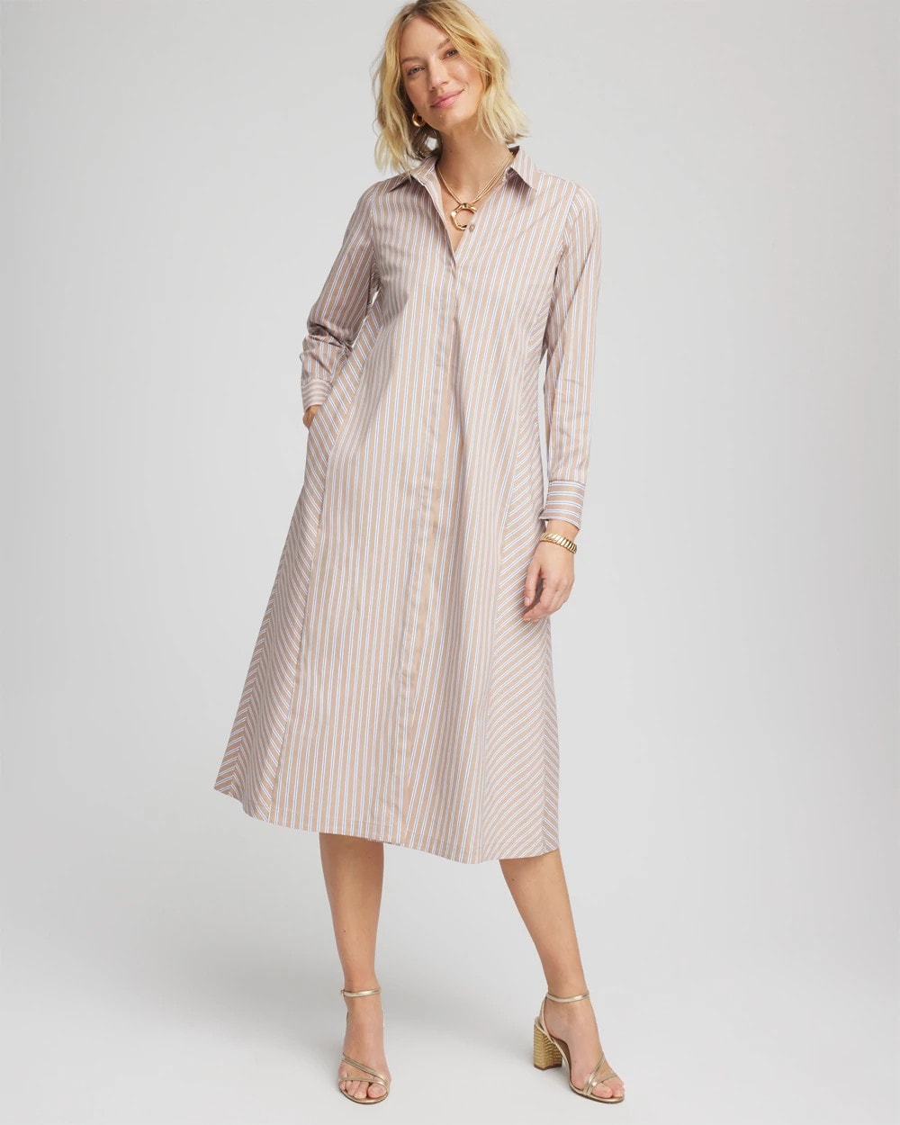 Chico's Women | Vanilla Chai Striped Shirtdress VANILLA CHAI