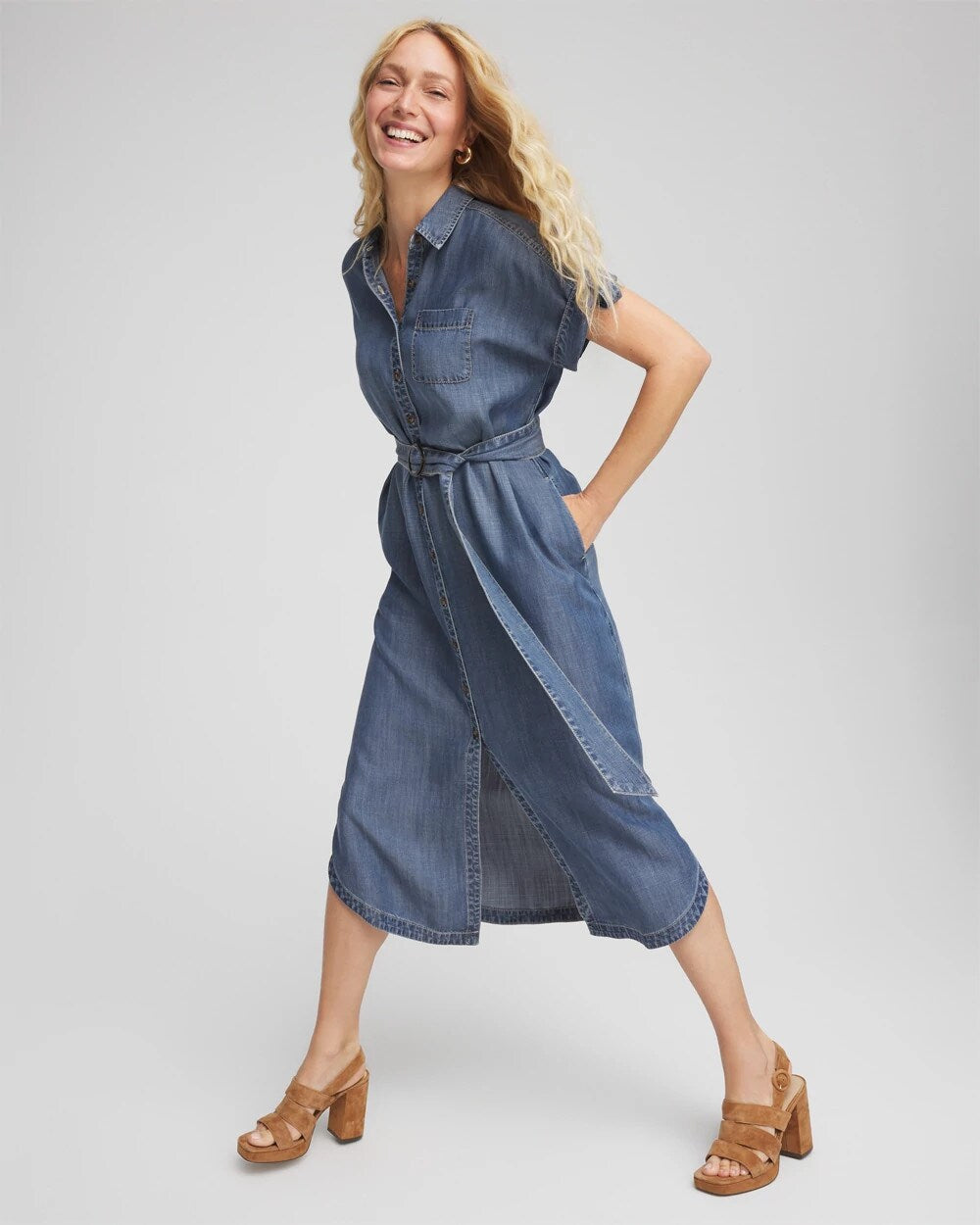Chico's Women | Denim Tie  Midi Shirtdress WHIMSICAL INDIGO