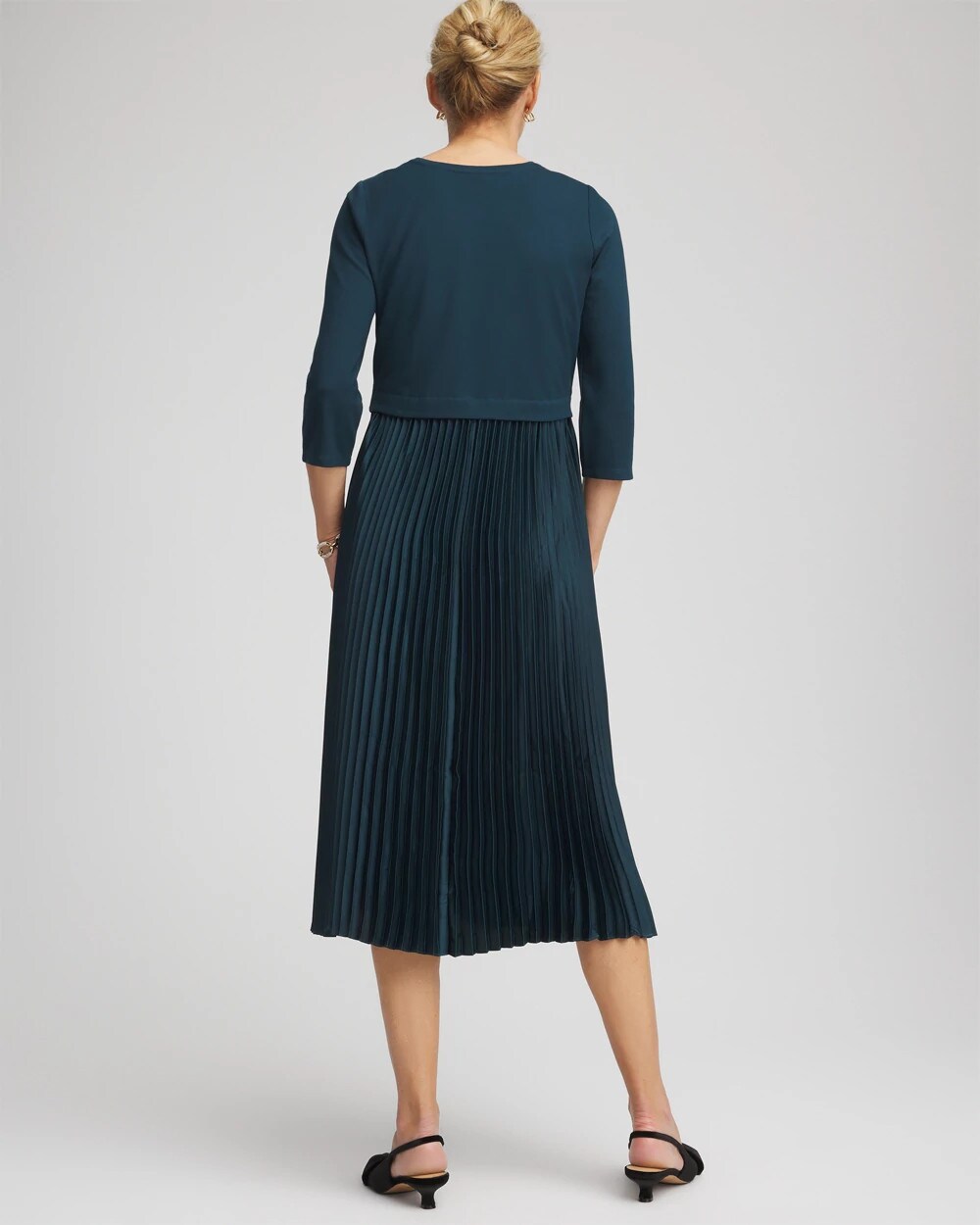 Chico's Women | Satin-Knit Pleated Midi Dress TEAL SHADOW