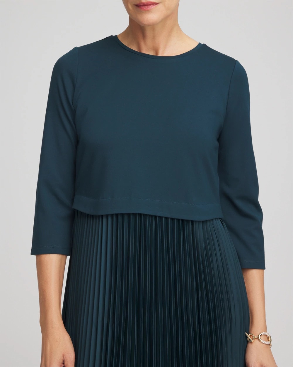 Chico's Women | Satin-Knit Pleated Midi Dress TEAL SHADOW