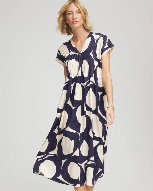 Chico's Women | Printed Silk-Twill Popover Midi Dress PASSPORT BLUE