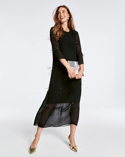 Chico's Women | Feathered Georgette Popover Dress BLACK