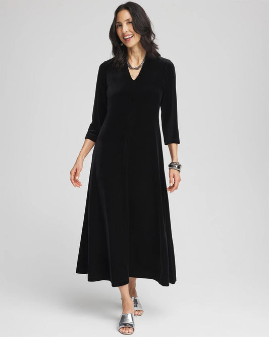Chico's Women | V-Neck Velour Midi Dress BLACK