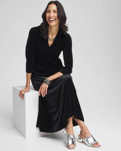 Chico's Women | V-Neck Velour Midi Dress BLACK