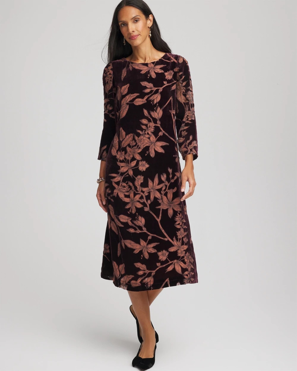 Chico's Women | Burnout Velvet Midi Dress NIGHT BLOOM