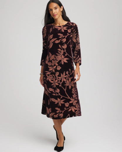 Chico's Women | Burnout Velvet Midi Dress NIGHT BLOOM