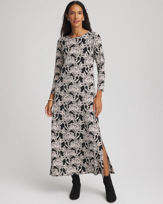 Chico's Women | Printed Jersey Knit Maxi Dress BLACK