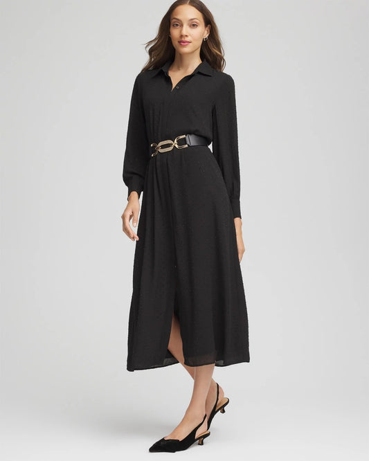 Chico's Women | Sequined Long-Sleeved Maxi Shirtdress BLACK