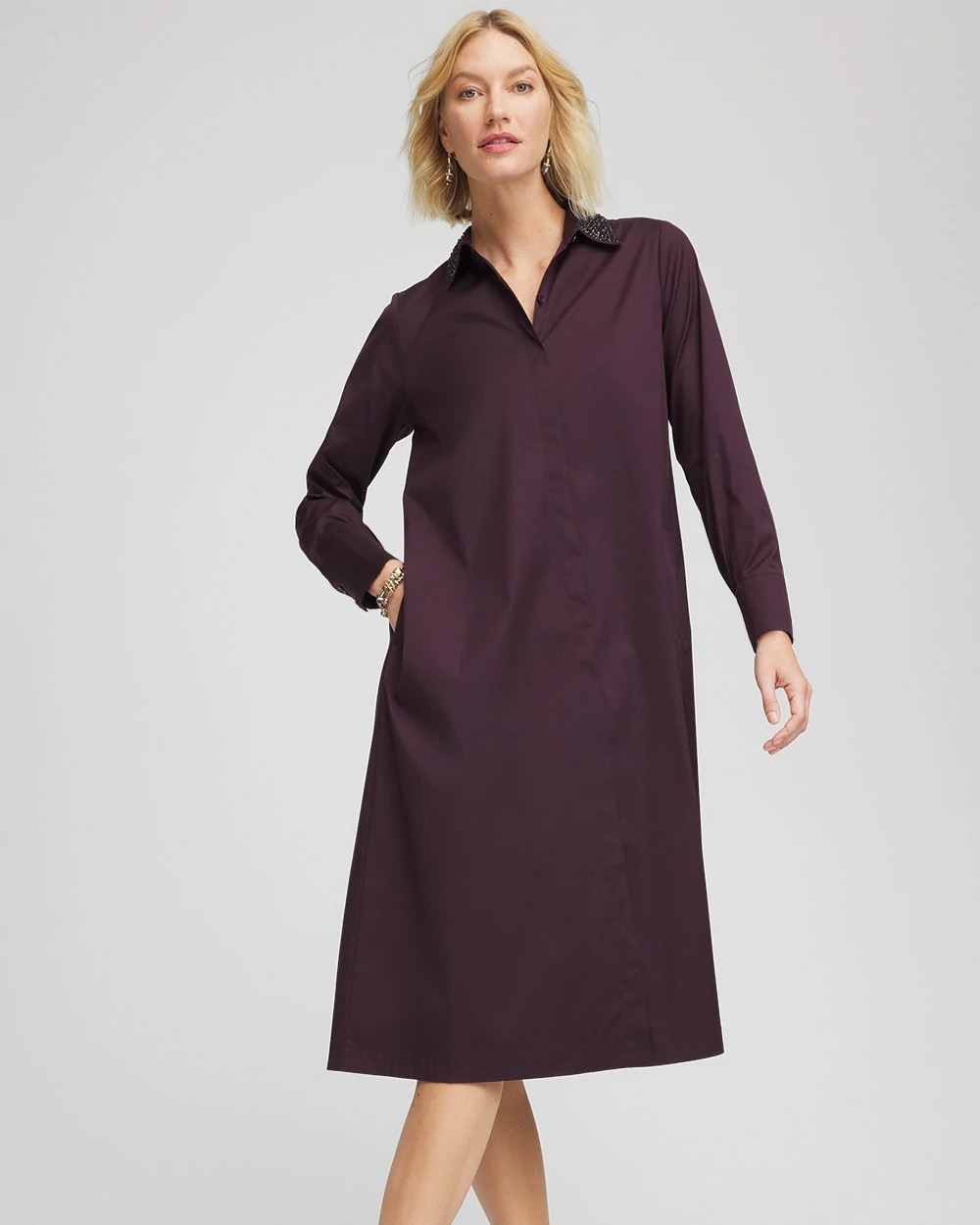 Chico's Women | Sequin Collar Midi Shirtdress NIGHT BLOOM