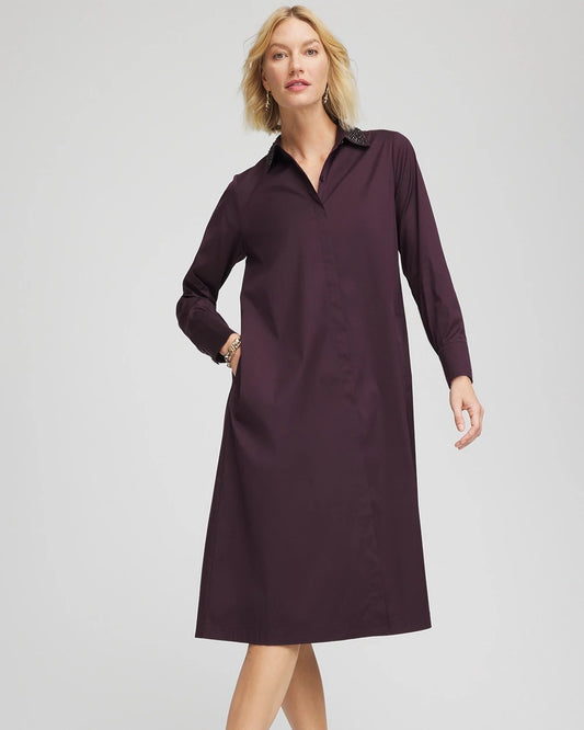 Chico's Women | Sequin Collar Midi Shirtdress NIGHT BLOOM