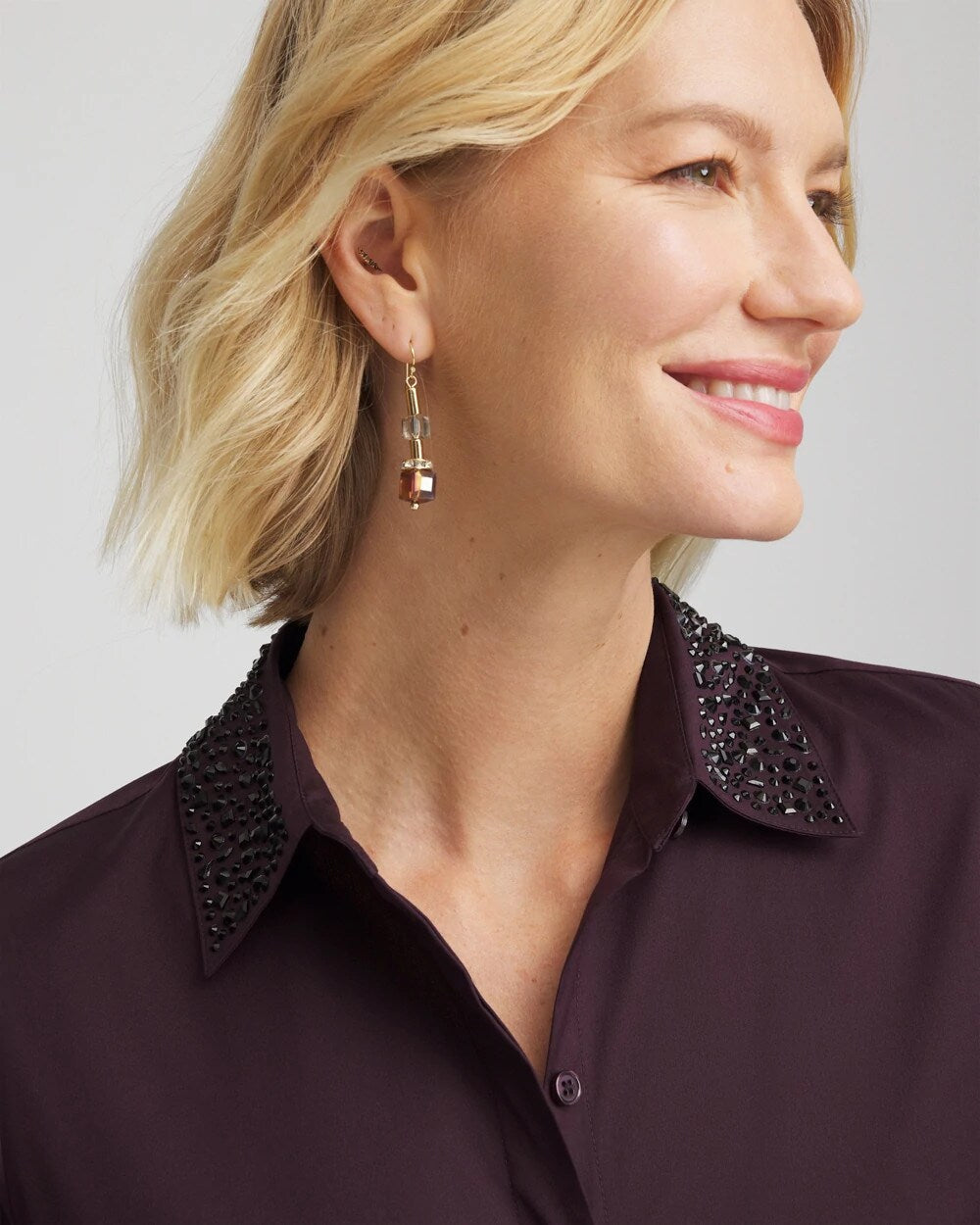 Chico's Women | Sequin Collar Midi Shirtdress NIGHT BLOOM