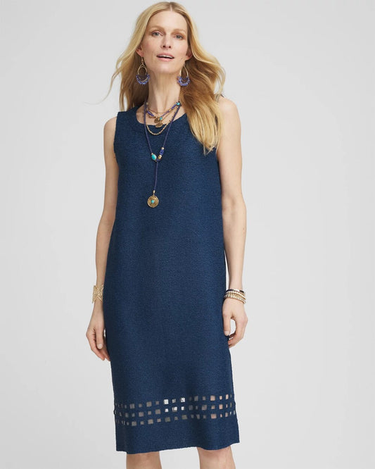 Chico's Women | Travelers™ Sleeveless Crushed Cutout-Hem Dress BLUE CASA