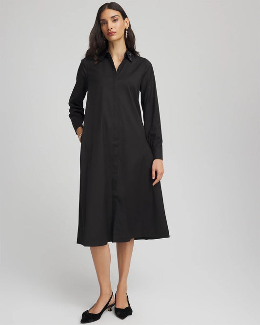 Chico's Women | Sequin Collar Midi Shirtdress BLACK