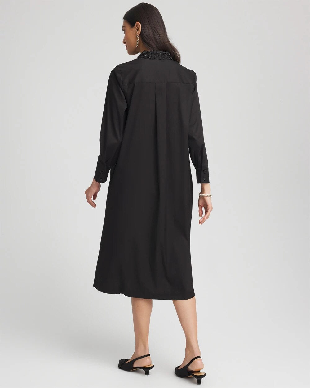 Chico's Women | Sequin Collar Midi Shirtdress BLACK