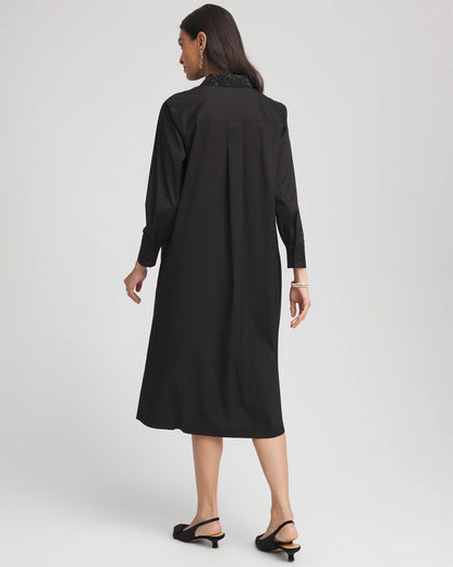 Chico's Women | Sequin Collar Midi Shirtdress BLACK