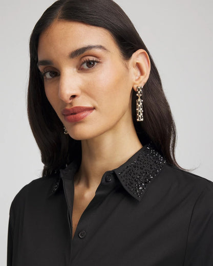 Chico's Women | Sequin Collar Midi Shirtdress BLACK