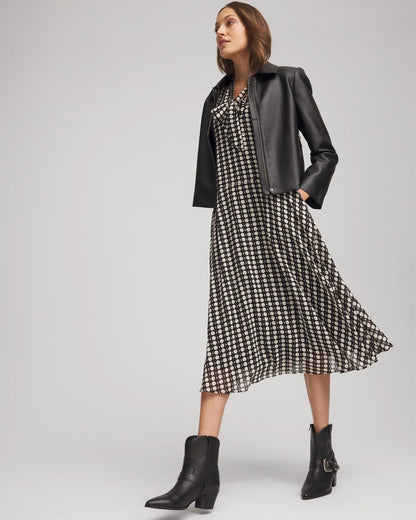 Chico's Women | Chiffon Clip-Dot Tie-Neck Dress BLACK