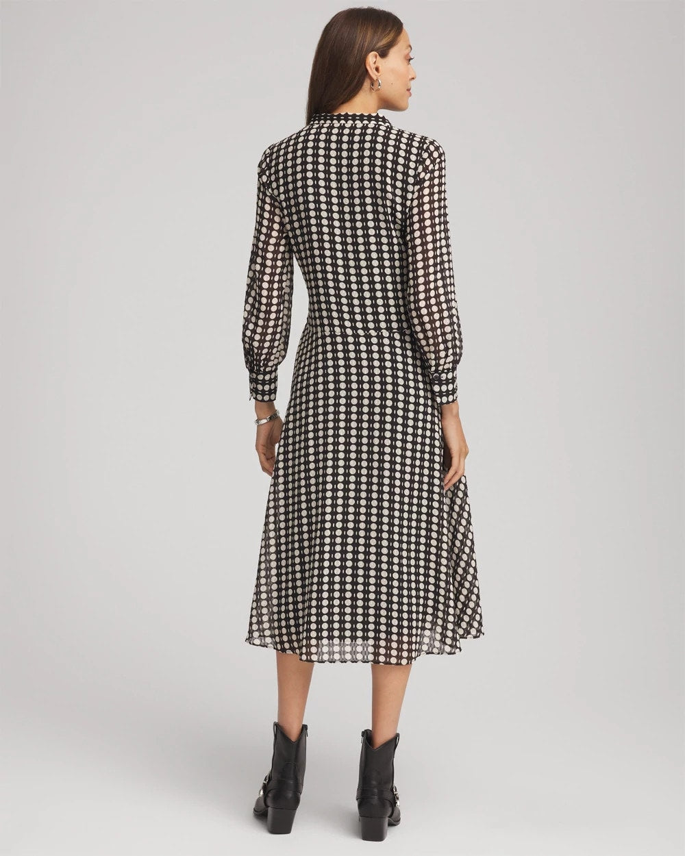 Chico's Women | Chiffon Clip-Dot Tie-Neck Dress BLACK