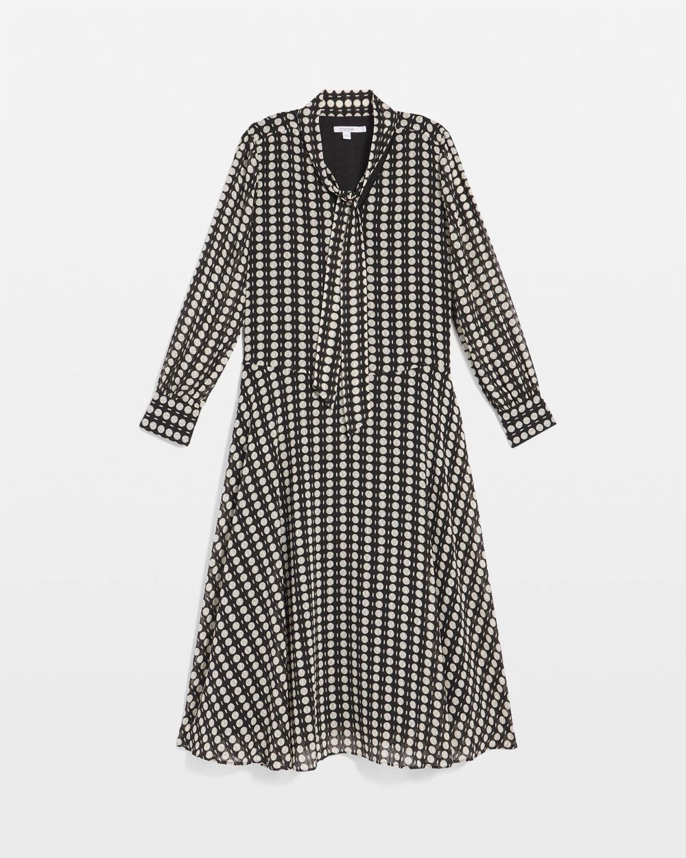 Chico's Women | Chiffon Clip-Dot Tie-Neck Dress BLACK