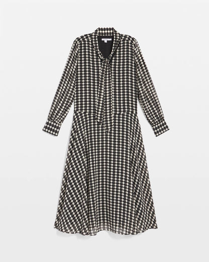Chico's Women | Chiffon Clip-Dot Tie-Neck Dress BLACK