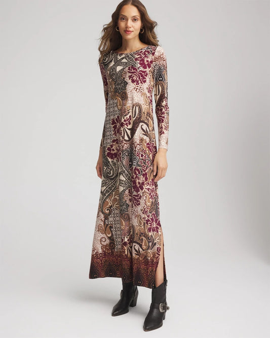 Chico's Women | Patchwork Boatneck Column Maxi Dress GRAPHITE GRAY