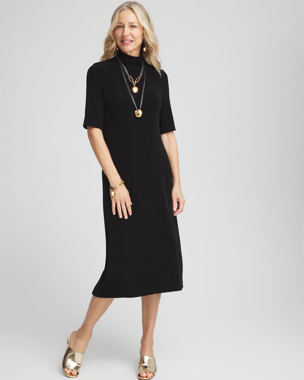Chico's Women | Travelers™ Mockneck Midi Dress TRAVELERS BLACK