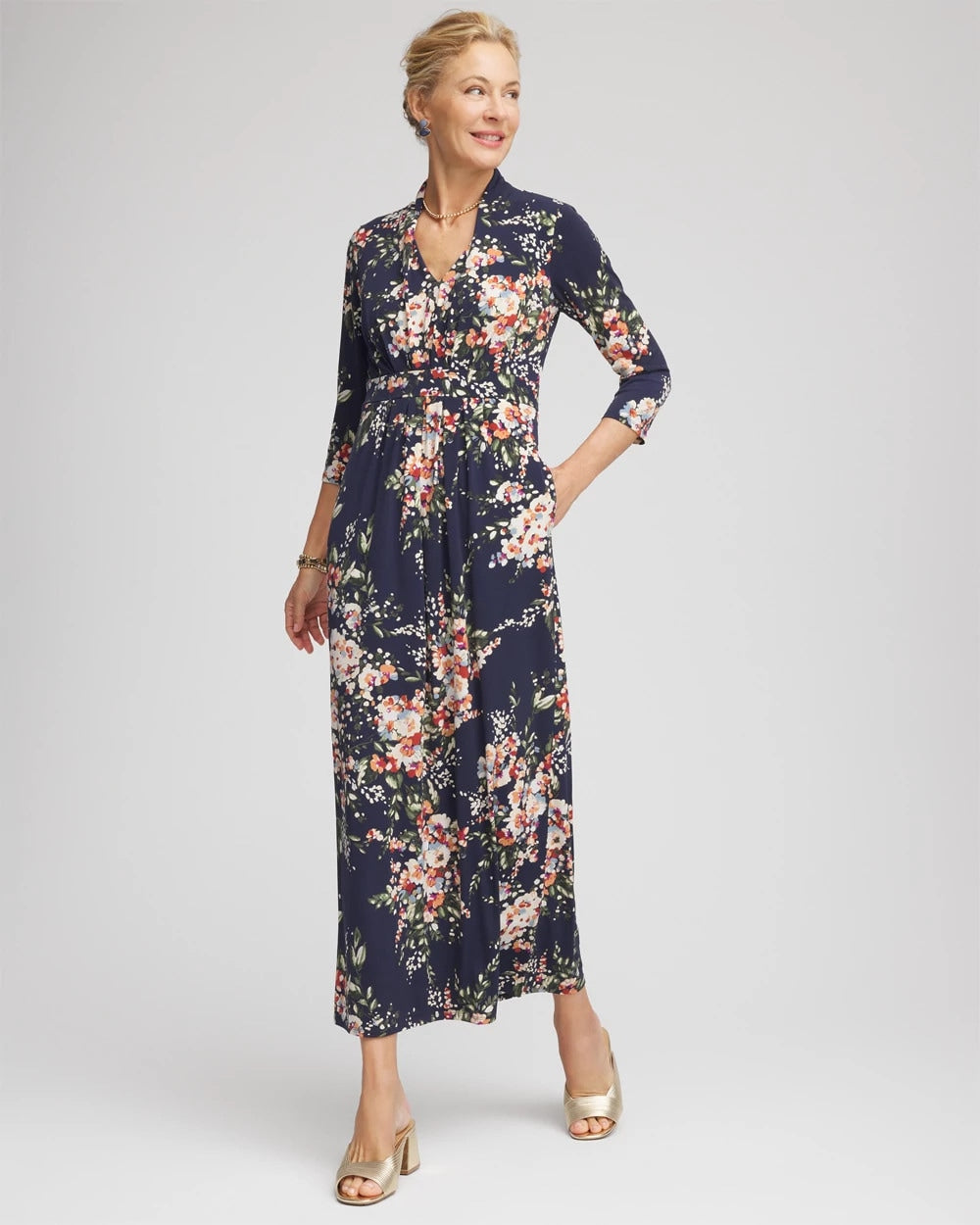 Chico's Women | Knit Pleated Maxi Dress PASSPORT BLUE