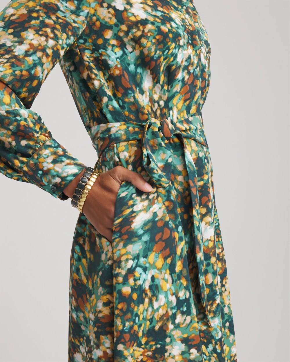 Chico's Women | Printed Long-Sleeved Shirtdress DARKEST SPRUCE