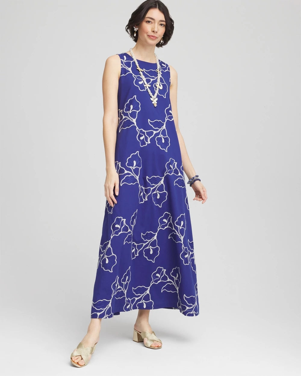 Chico's Women | Embroidered Sleeveless Maxi Dress BLUE CASA